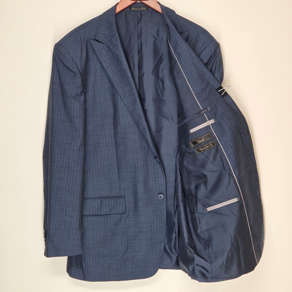 Vittello Super 140s Navy Pinstripe Sport Coat Blazer 46R Peak Lapel 2 Button